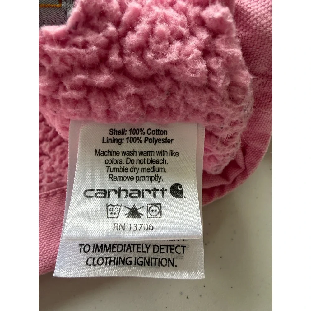 Carhartt 12 Months Baby Girl's Sherpa-Lined Hooded Canvas Zip-Up Jacket, Pink